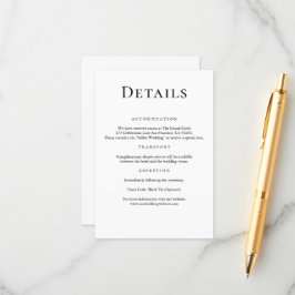 Tarjeta De Recepción Detalles modernos de Boda blanco y negro mínimo