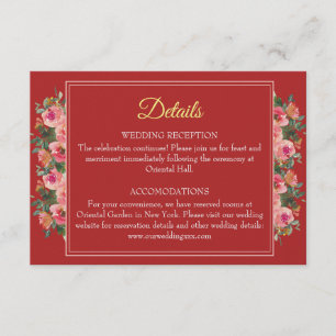 Tarjeta De Recepción Detalles modernos de boda china con peonía floral