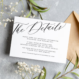 Tarjeta De Recepción Detalles modernos de caligrafía boda en blanco y n