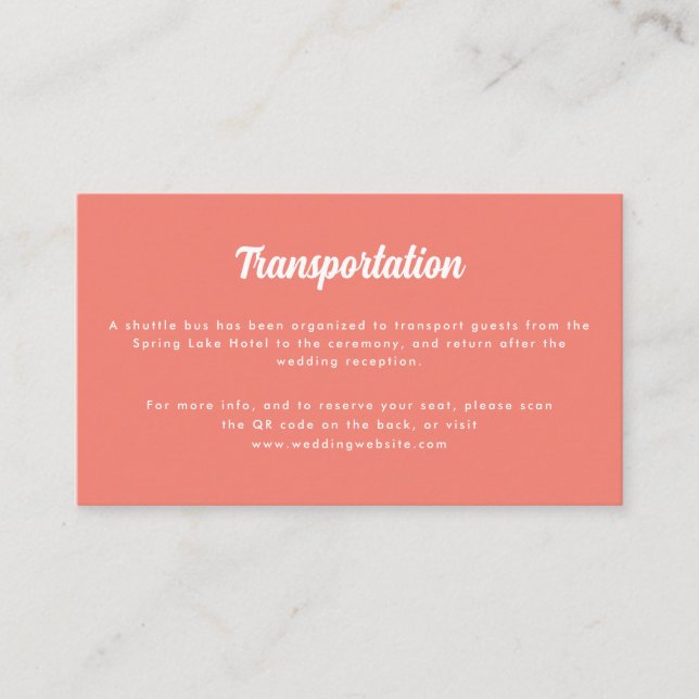 Tarjeta De Recepción Detalles modernos de transporte de Boda rosa de co (Anverso)