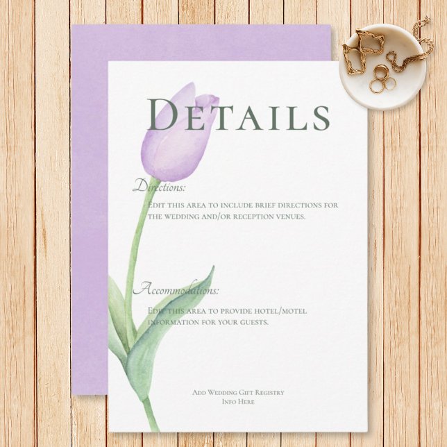 Tarjeta De Recepción Detalles modernos de tulipán lavanda solo púrpura (Subido por el creador)