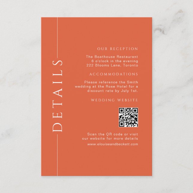 Tarjeta De Recepción Detalles modernos del Boda del Naranja de diversió (Anverso)