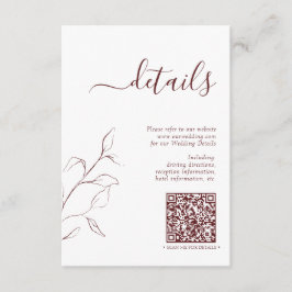 Tarjeta De Recepción Detalles modernos del código QR Borgoña Boda