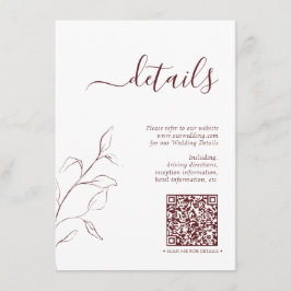 Tarjeta De Recepción Detalles modernos del código QR Borgoña Boda