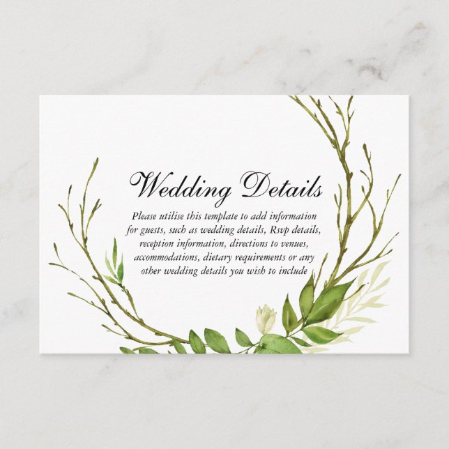 Tarjeta De Recepción Detalles modernos y elegantes de Boda de hojas de  (Anverso)