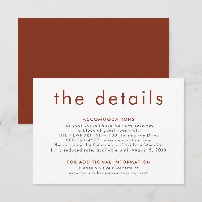 Tarjeta De Recepción Detalles modernos y sencillos del Boda de óxido de (Anverso / Reverso)