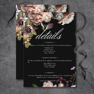 Tarjeta De Recepción Detalles oscuros de Moody Pastel Opulent Floral Bl