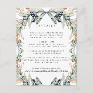 Tarjeta De Recepción Detalles para invitados de boda boho en elegante o