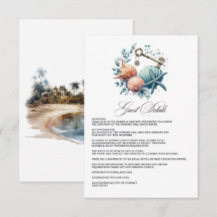 Tarjeta De Recepción Detalles para Invitados de Boda en la Playa con Es