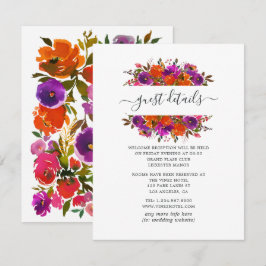 Tarjeta De Recepción Detalles para Invitados de Boda Floral Púrpura y N