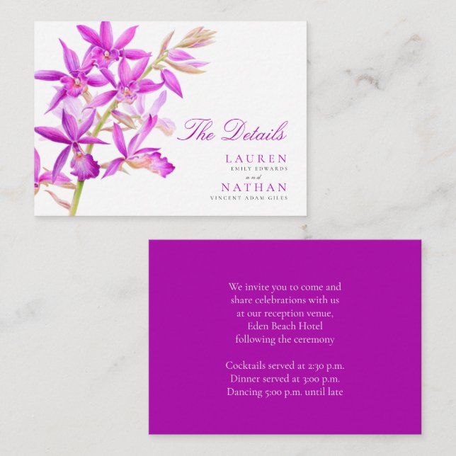 Tarjeta De Recepción Detalles prácticos del boda de orquídeas de joyas  (Anverso / Reverso)