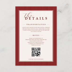 Tarjeta De Recepción Detalles QR de Boda a Rayas Clásicas de Terciopelo