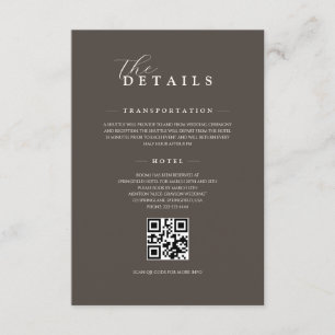 Tarjeta De Recepción Detalles QR de Boda Minimalista Clásica Espresso
