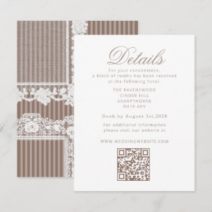 Tarjeta De Recepción Detalles QR de Boda Neutral Lace Taupe Old Money