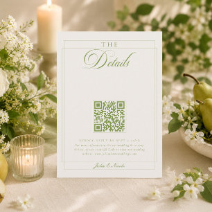 Tarjeta De Recepción Detalles QR de Caligrafía Marfil Verde Oliva Clási