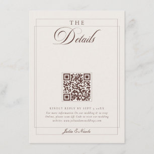 Tarjeta De Recepción Detalles QR de Caligrafía Marrón Choco Clásico Mar