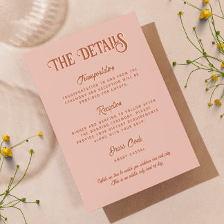 Tarjeta De Recepción Detalles retro de Boda rojo y rosa vertical