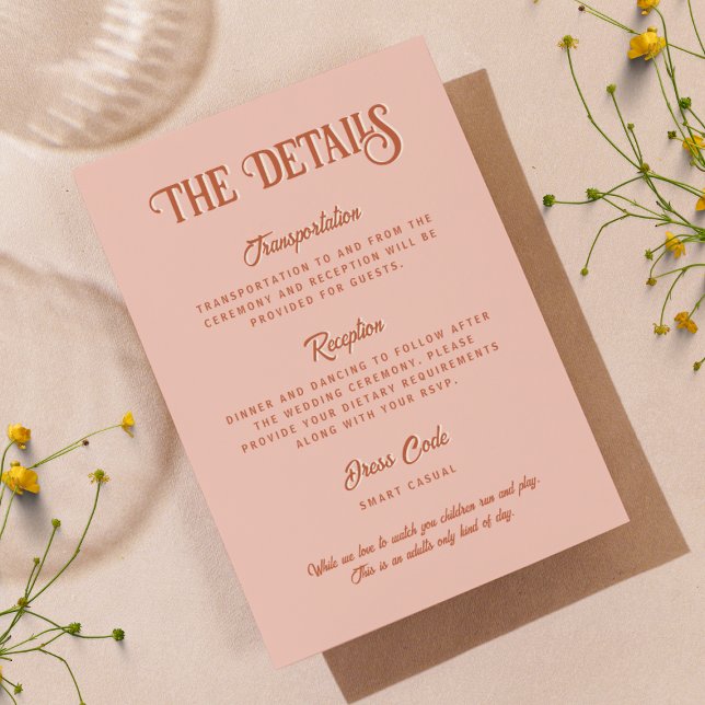 Tarjeta De Recepción Detalles retro de Boda rojo y rosa vertical (Subido por el creador)