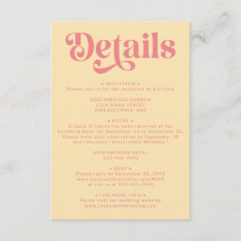 Tarjeta De Recepción Detalles retro moderno rosa y Boda amarillo