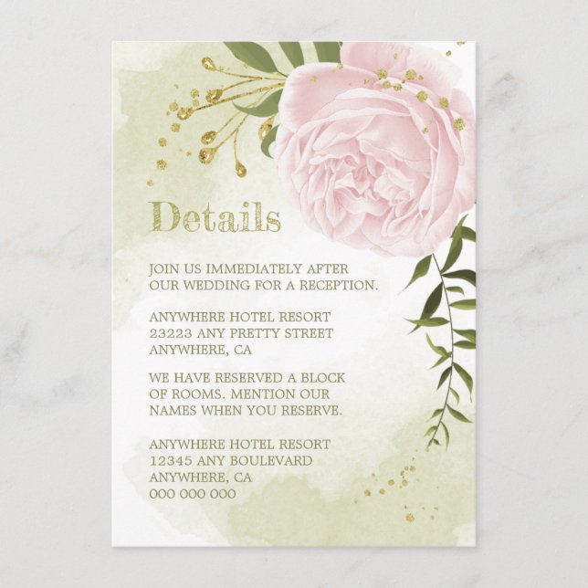 Tarjeta De Recepción detalles románticos de color rosa (Anverso)