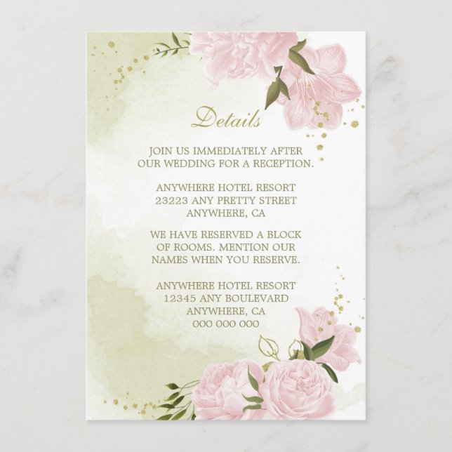 Tarjeta De Recepción detalles románticos de color rosa (Anverso)