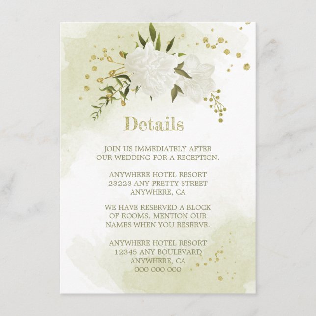 Tarjeta De Recepción detalles románticos de flores blancas (Anverso)