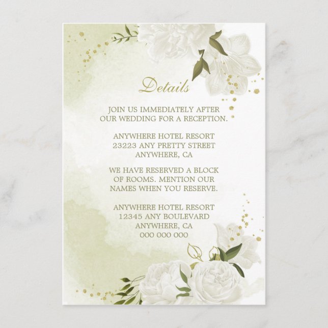 Tarjeta De Recepción detalles románticos de flores blancas (Anverso)