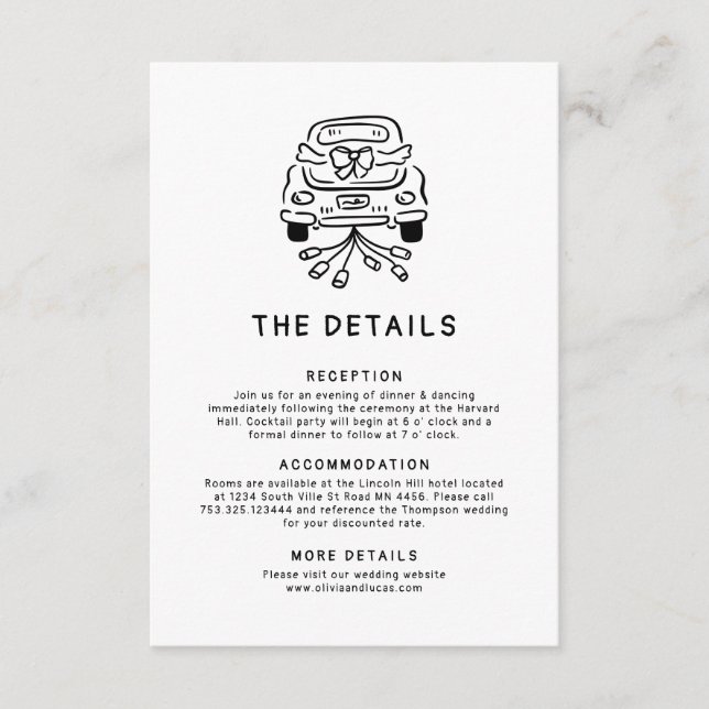 Tarjeta De Recepción Detalles románticos del Boda caprichoso (Anverso)