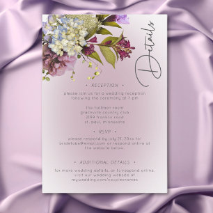 Tarjeta De Recepción Detalles románticos modernos de flor blanca y púrp