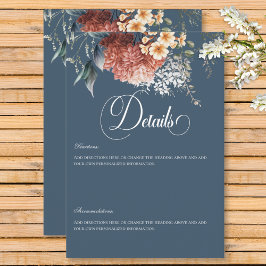Tarjeta De Recepción Detalles románticos modernos del Boda floral Blue 