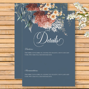 Tarjeta De Recepción Detalles románticos modernos del Boda floral Blue