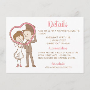Tarjeta De Recepción Detalles Rosa Marrón Detalles Novia & Novio Dibujo