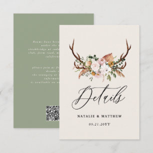 Tarjeta De Recepción Detalles rústicos de flor de asta de boda bohemio