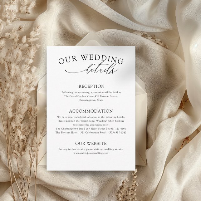 Tarjeta De Recepción Detalles sencillos de Boda blanco y negro (Subido por el creador)