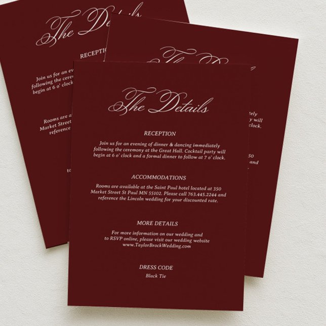 Tarjeta De Recepción Detalles sencillos de boda de Borgoña (Subido por el creador)