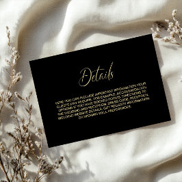 Tarjeta De Recepción Detalles Sencillos de Boda en Negro y Dorado