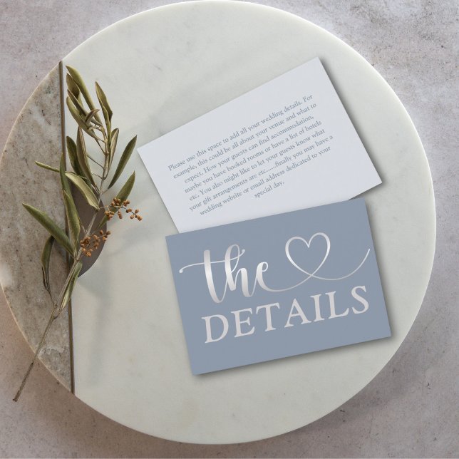 Tarjeta De Recepción Detalles sencillos de Boda Faux Silver y Blue Hear (Subido por el creador)