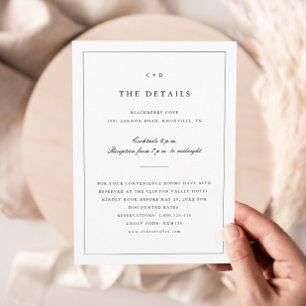 Tarjeta De Recepción Detalles sencillos de monograma de boda en blanco 