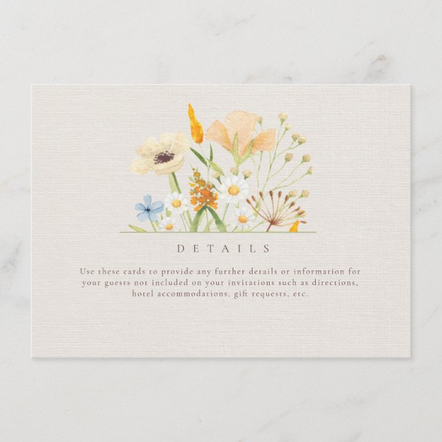 Tarjeta De Recepción Detalles sencillos del Boda botánico de Wildflower (Anverso)