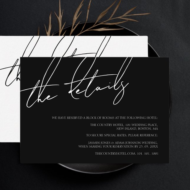 Tarjeta De Recepción Detalles sencillos del Boda de guiones en blanco y (Subido por el creador)