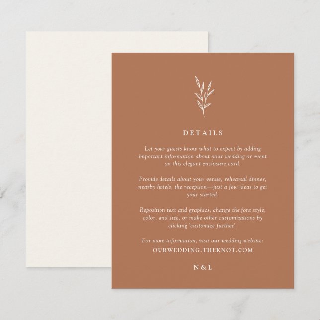 Tarjeta De Recepción Detalles sencillos del Boda del Naranja quemado bo (Anverso / Reverso)