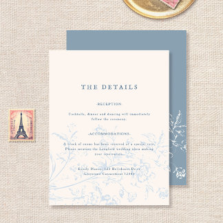 Tarjeta De Recepción Detalles sencillos del Boda floral azul turbio