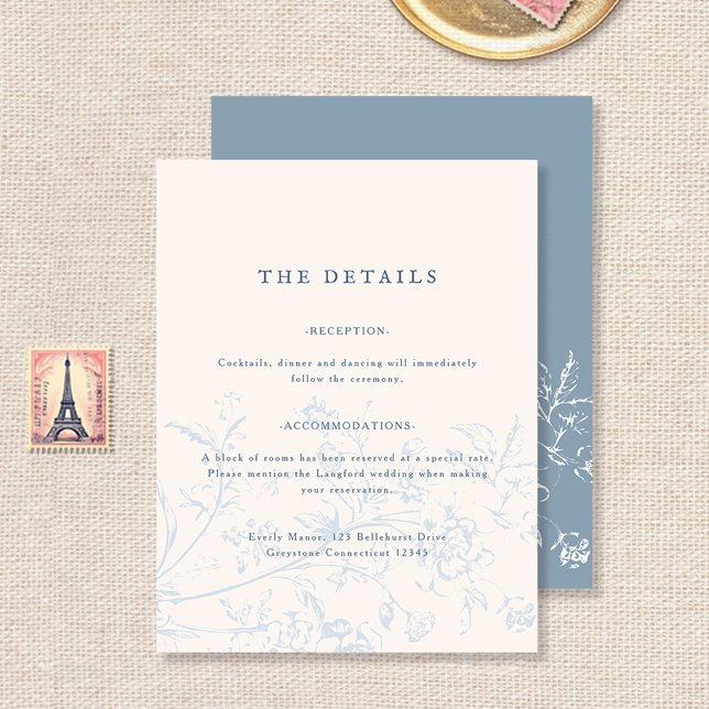 Tarjeta De Recepción Detalles sencillos del Boda floral azul turbio (Subido por el creador)