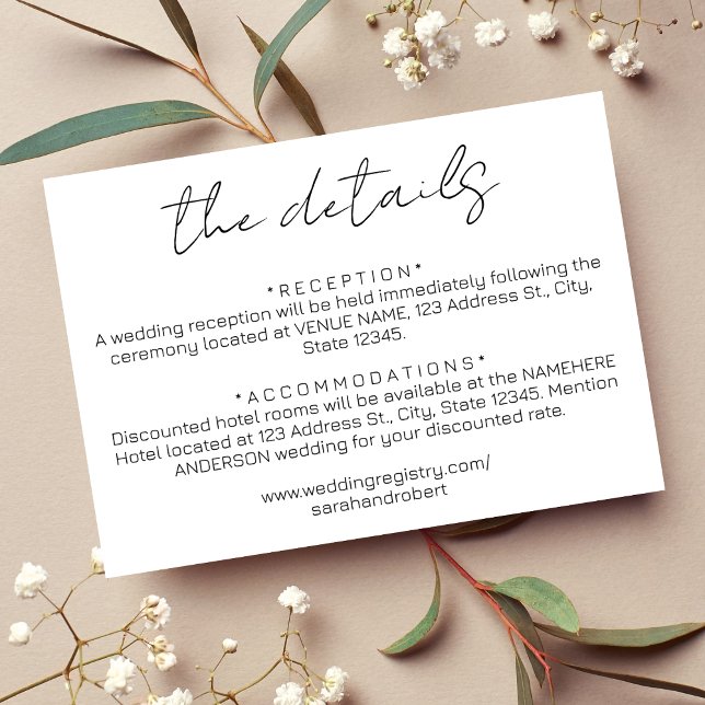 Tarjeta De Recepción Detalles sencillos del Boda negro (Simple Black Wedding Details Enclosure Card)