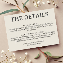 Tarjeta De Recepción Detalles sencillos del Boda retro blanco