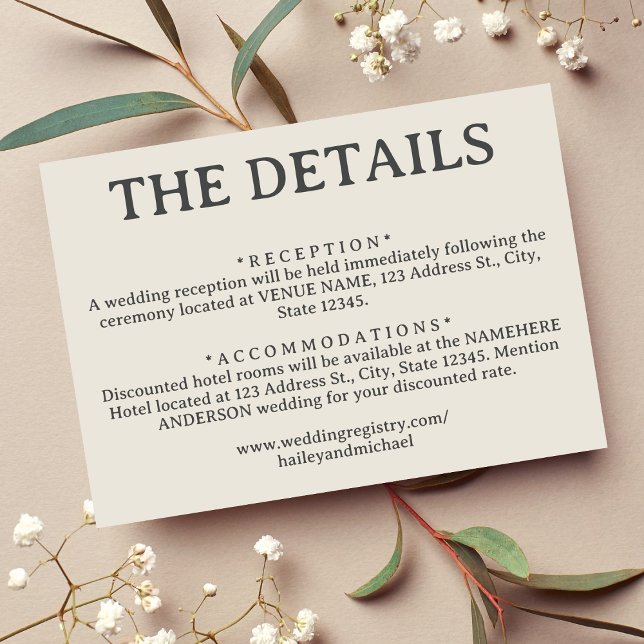 Tarjeta De Recepción Detalles sencillos del Boda retro blanco (Simple Off White Retro Wedding Details Enclosure Card)