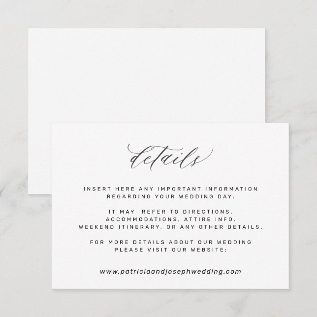 Tarjeta De Recepción Detalles sencillos y elegantes de boda en blanco y (Anverso / Reverso)