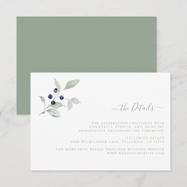 Tarjeta De Recepción Detalles simples de boda botánica (Anverso / Reverso)