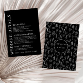 Tarjeta De Recepción Detalles simples de boda floral negra milenaria
