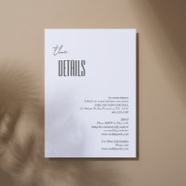 Tarjeta De Recepción Detalles simples de Bodas Minimalistas en blanco y